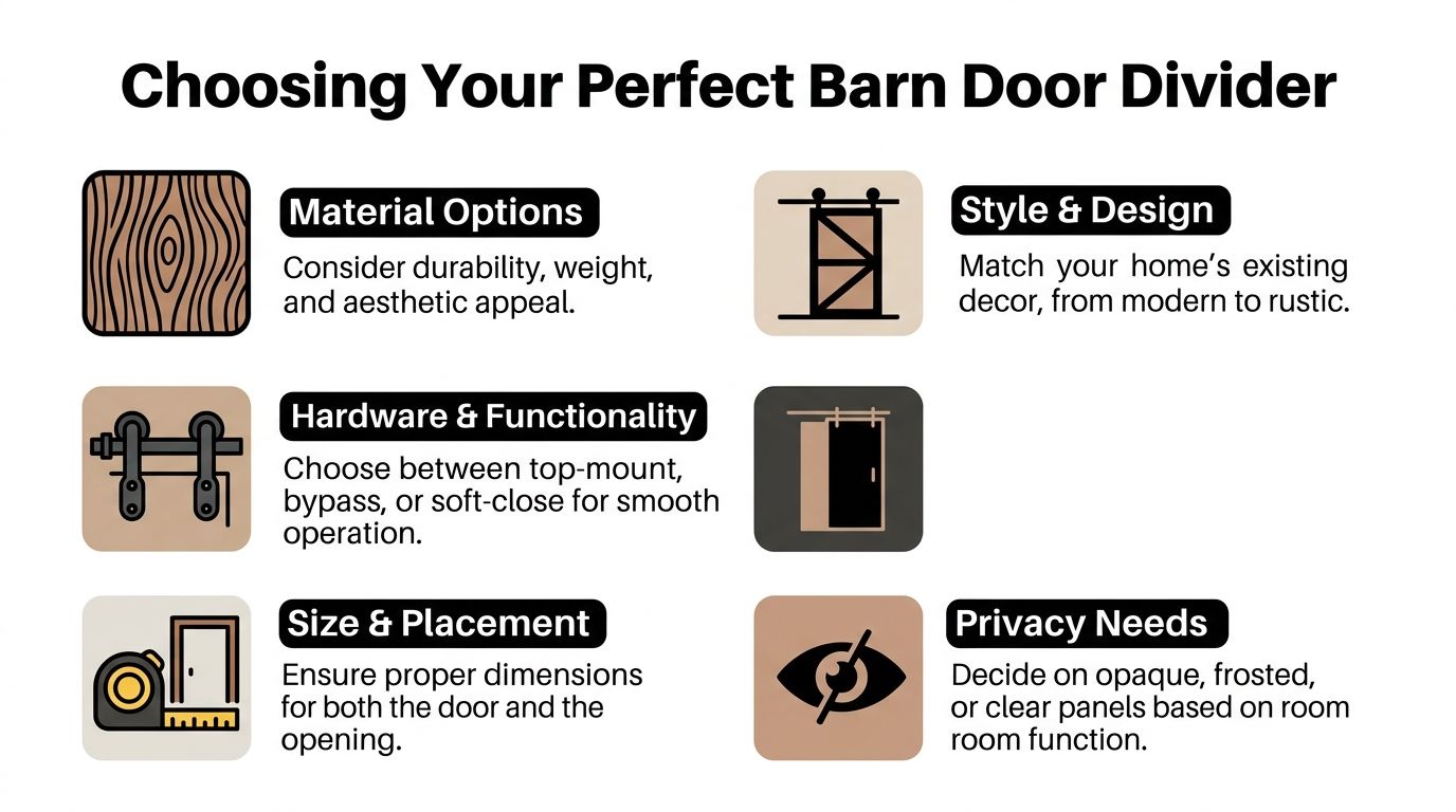 A guide infographic with tips on selecting the perfect barn door room divider for your home.