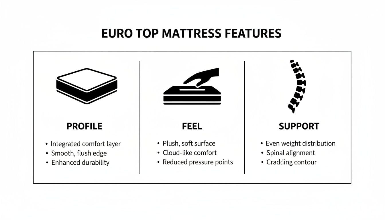 Infographic detailing Euro Top mattress features, covering profile, feel, and support benefits.