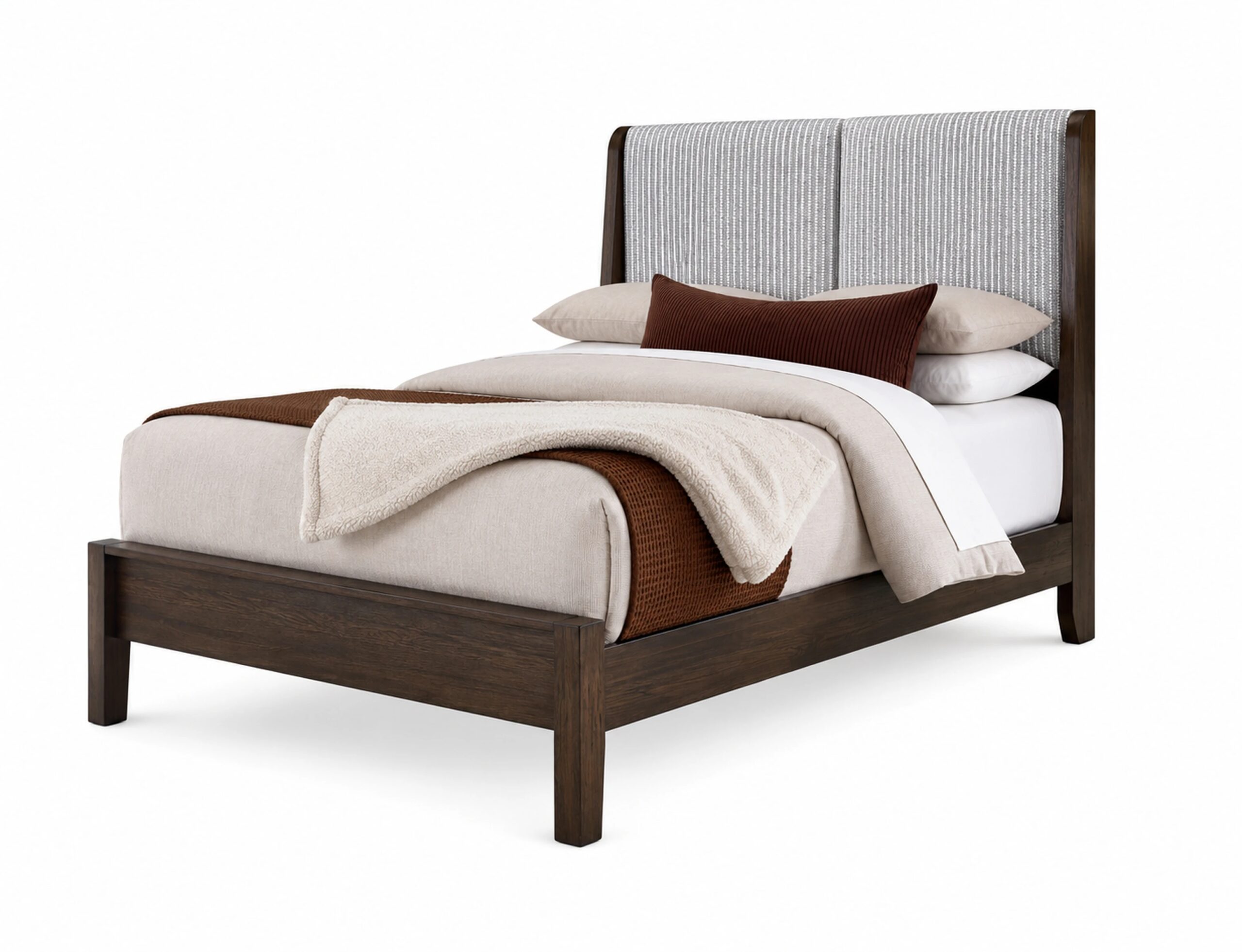Queen Shelter Uph Bed-Grey Stripe