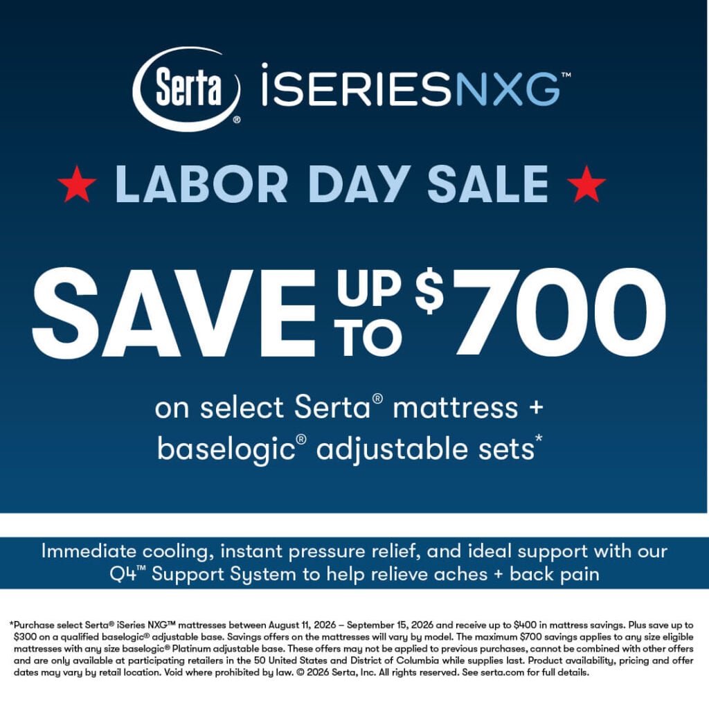 Serta iSeries NXG Labor Day Sale offering up to $700 savings.