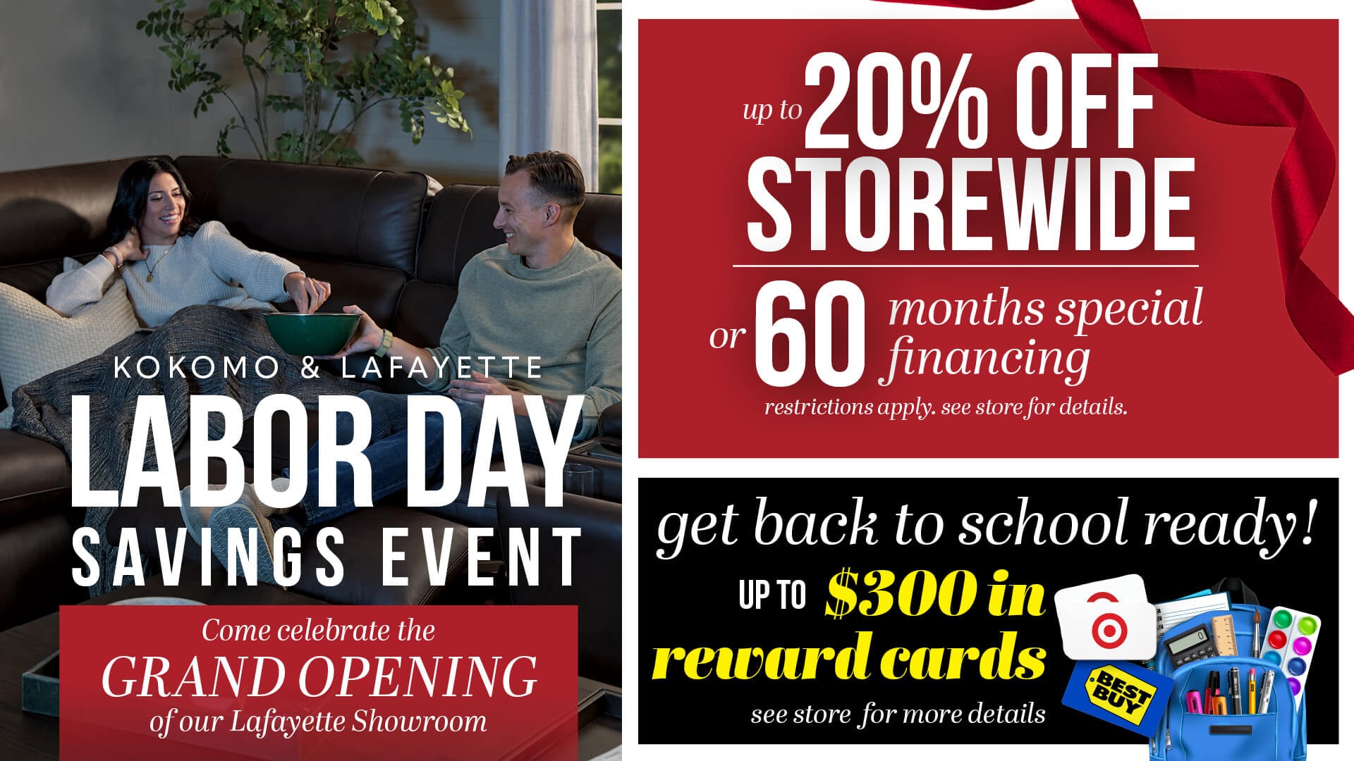 Labor Day Savings Event advertisement for Kokomo and Lafayette.